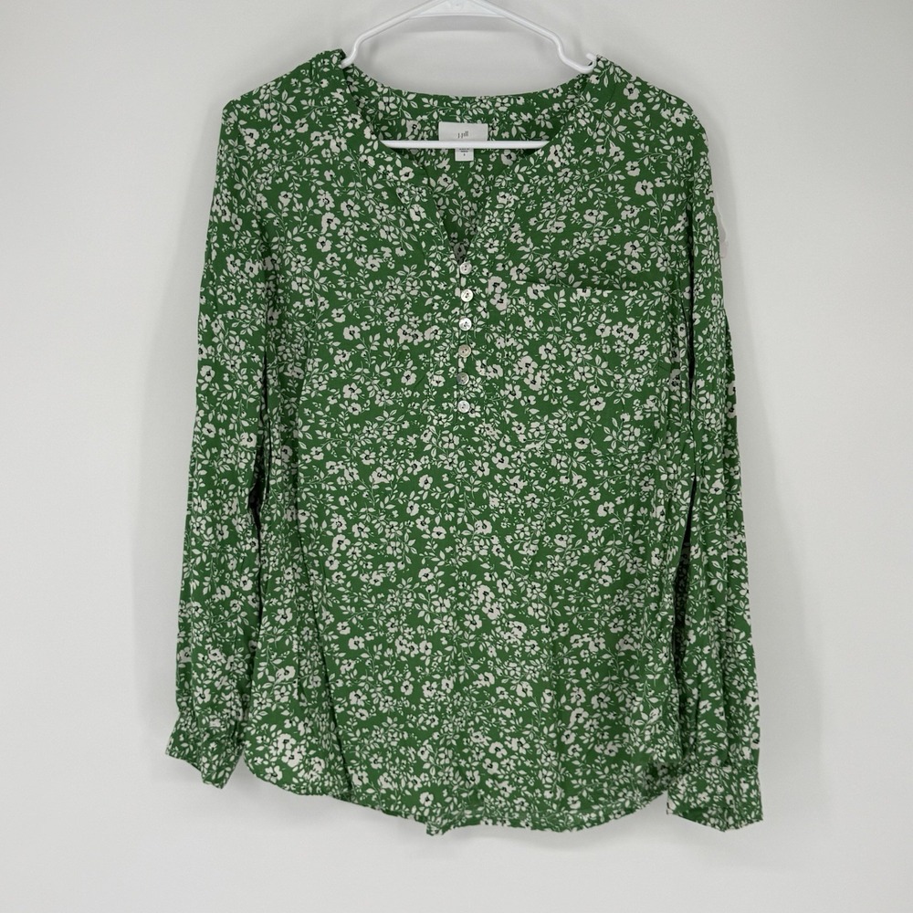 J Jill Top Womens Small Green Floral Peasant Festival Boho Fairy Cottagecore - Picture 2 of 8